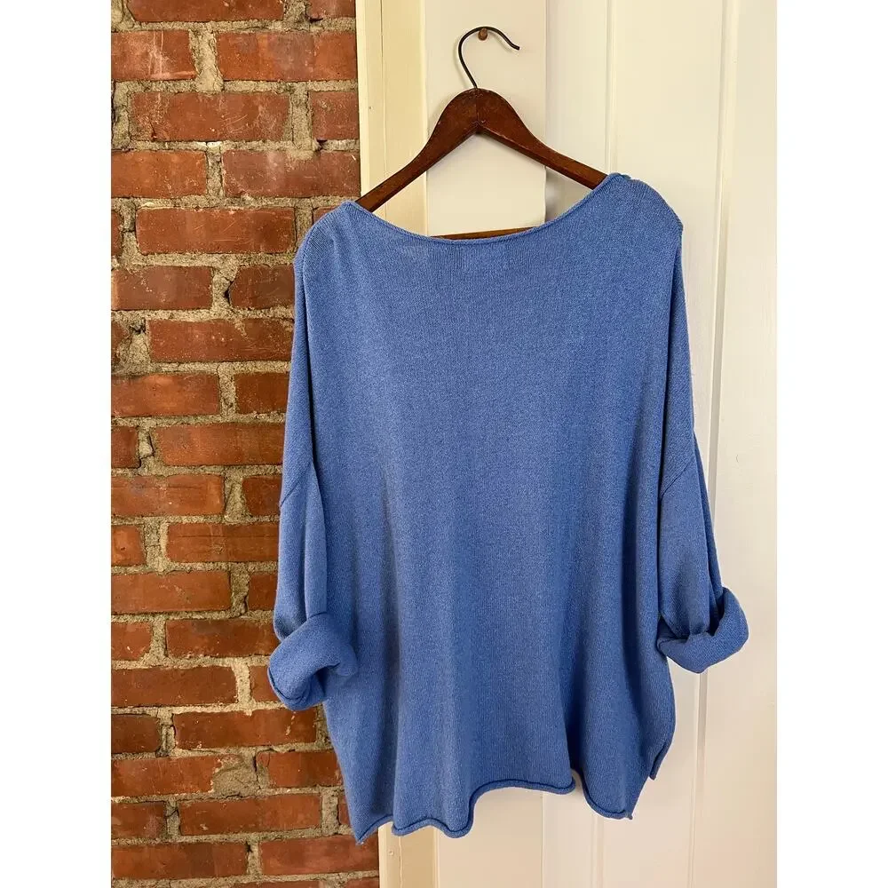 The Paper Store‎ New England Sweater XL Blue Knit Oversized Lightweight Coastal
